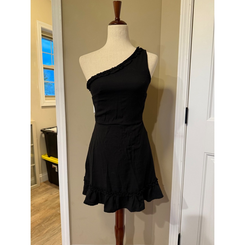 Blue Rain Womens One Shoulder Ruffle Mini Dress Black Size Small Cocktail Party
